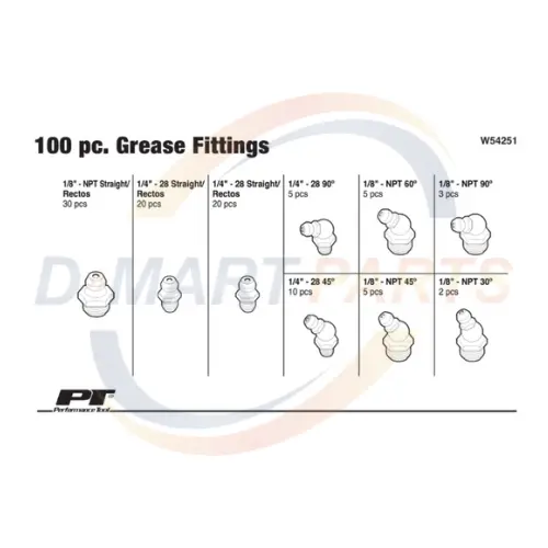 W54251 Grease fitting pack 100 pcs Mixed  Assortment degrees forklift D Mart Parts